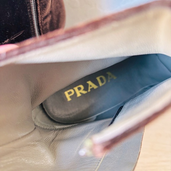 Prada Dark Brown Velvet Soft Ankle Booties Boots Zip Up 3.5 Inch Heel - Picture 10 of 12